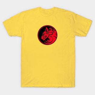 Growling Red and Black Wolf Circle T-Shirt